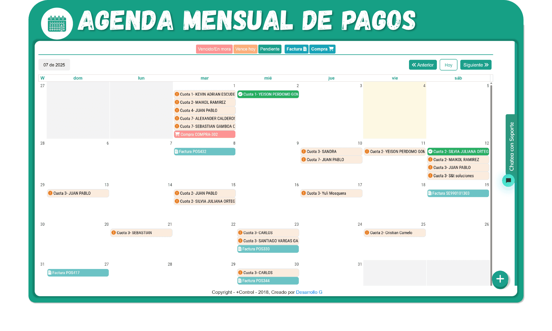 agenda mensual de pagos